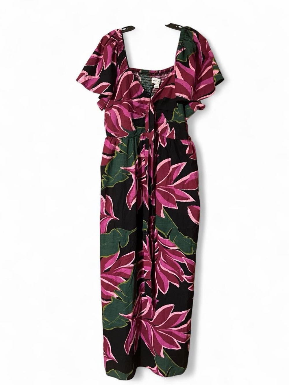 Ava & Viv Black Maxi Dress with Pink Floral & Green Leaf Print